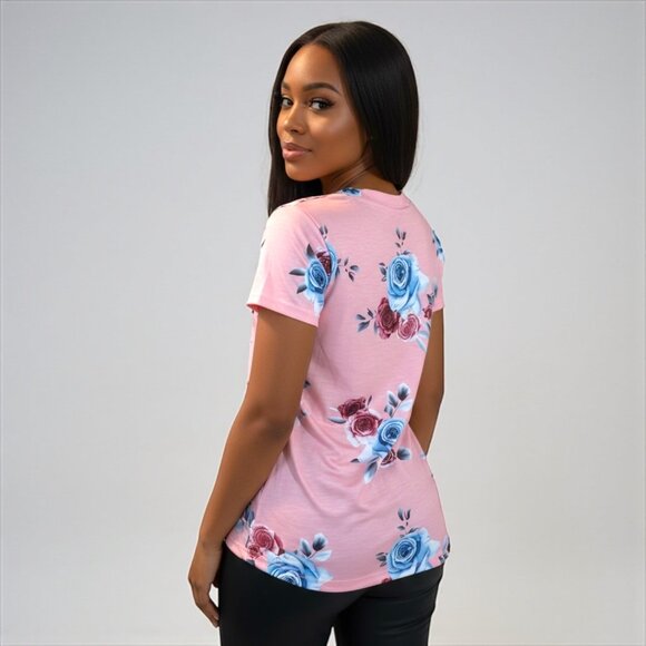 Pink Floral Shirt With Knot Top - Picture 2 of 8